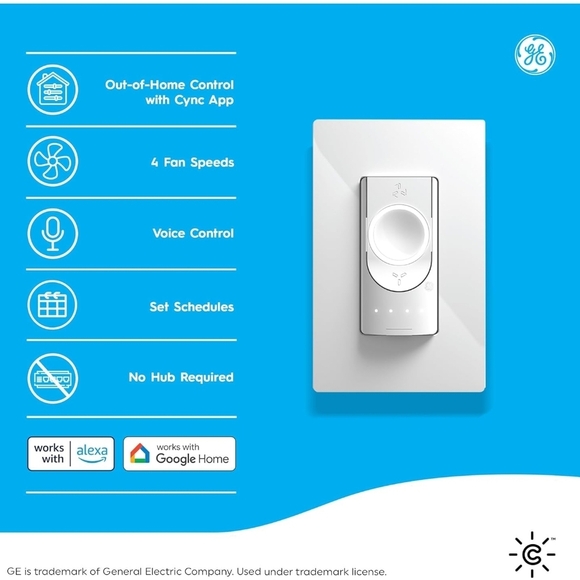 Cync White Smart Ceiling Fan Switch - Picture 2 of 12